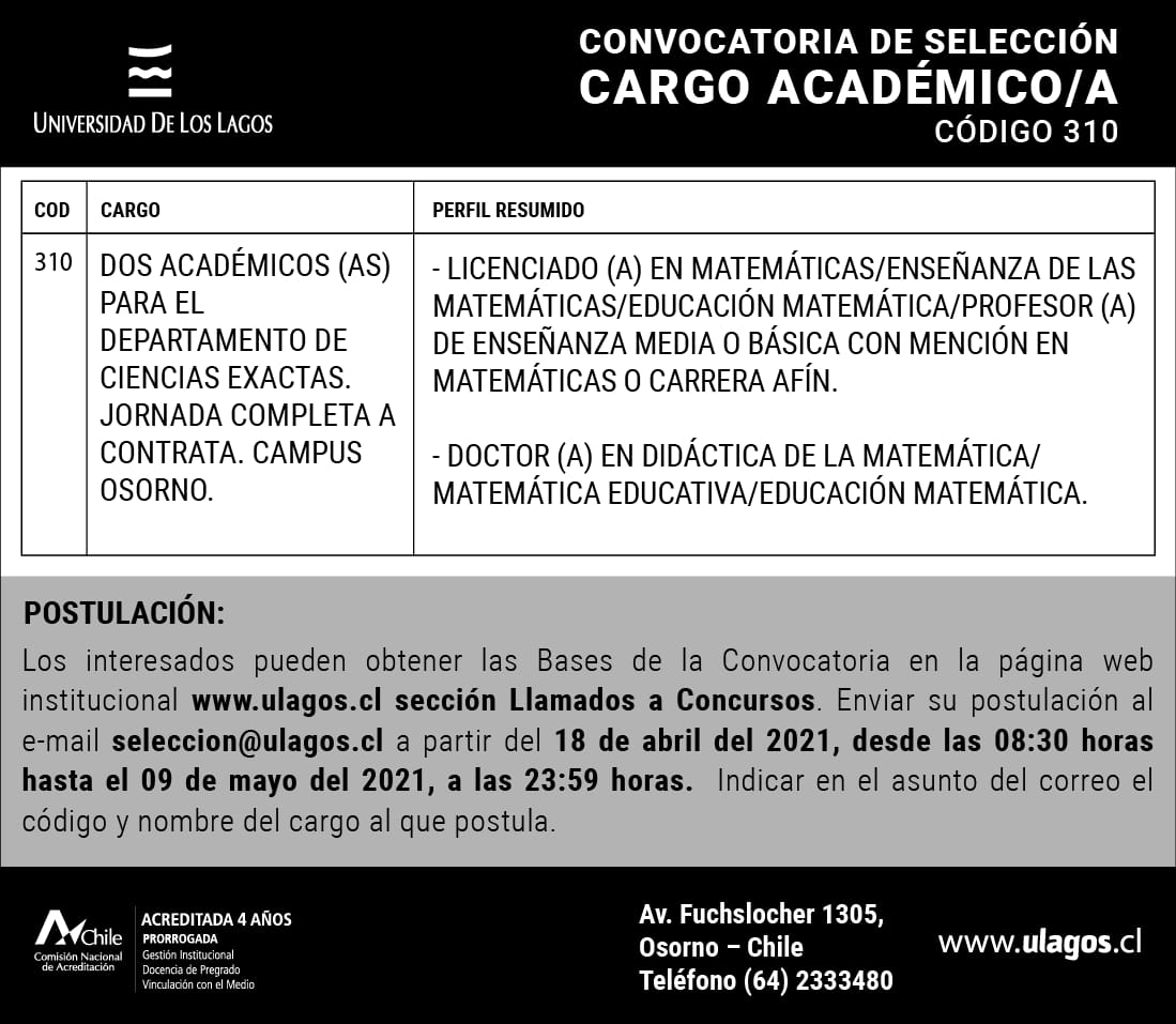 Llamado a Concurso 2 Académicos Educación Matemática