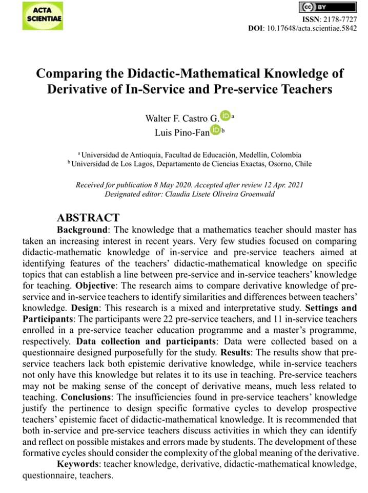 Académico de los Postgrados en Educación Matemática publica artículo