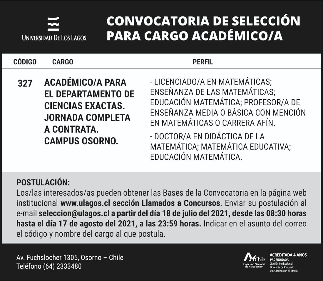 Llamado a Concurso: Un Académico en Educación Matemática